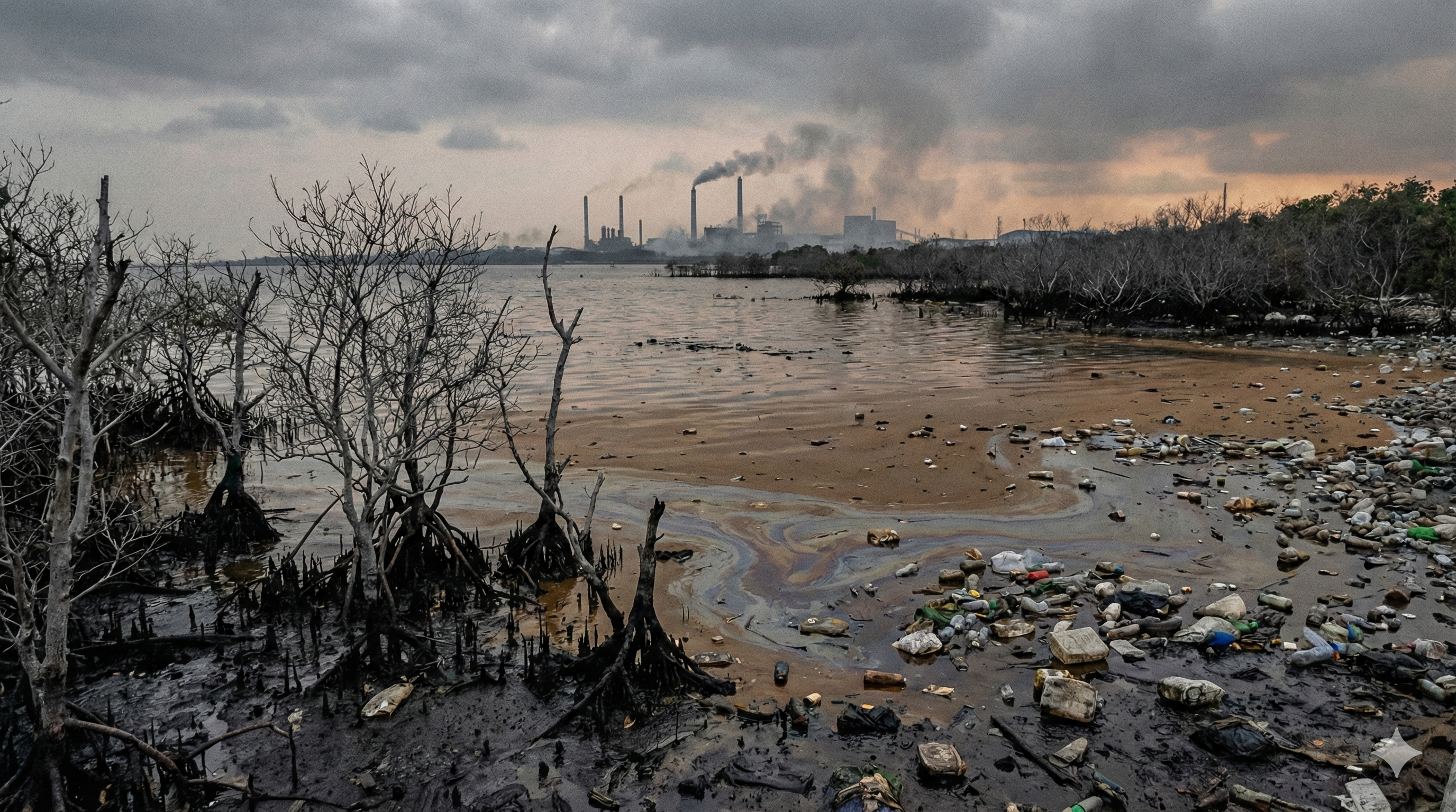Polluted coastal area before restoration